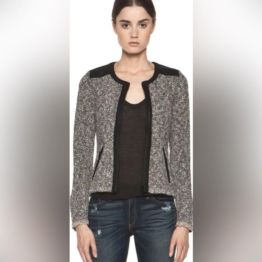 Rag & Bone Blazer Small Lory Tweed & Lamb Leather Jacket